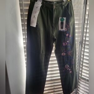 Embroidered Green Pants